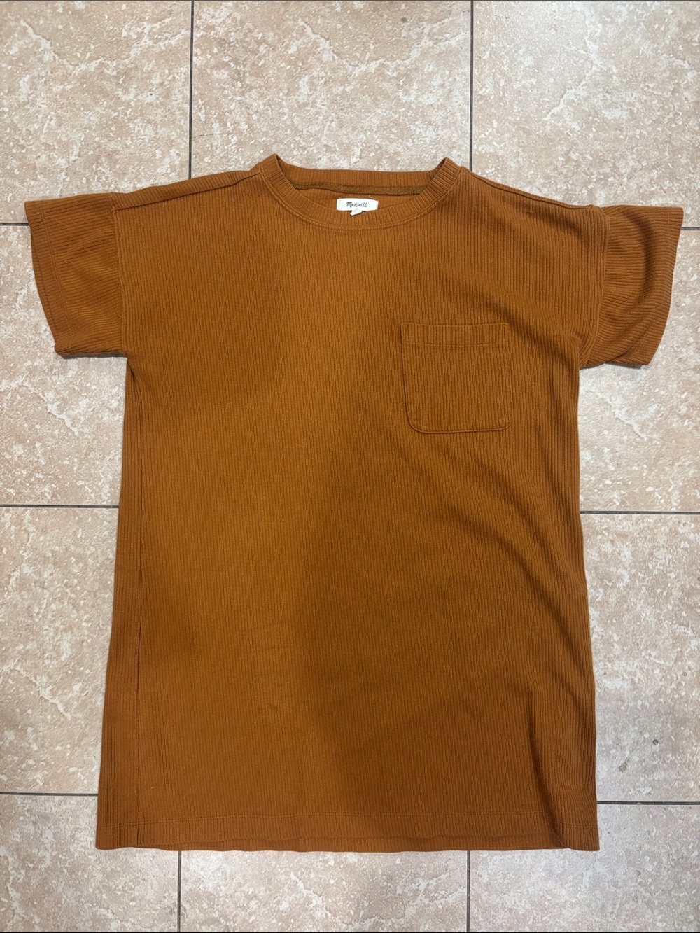 Madewell Women’s Short Sleeve Ribbed Pocket Long Tee in Burnt Orange